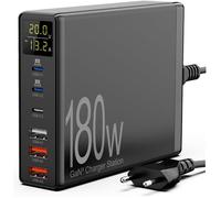 Chargeur USB C Rapide 180W,Chargeur USB C Multiple avec écran LCD GaN 6-Ports [3Type-C+3USB] Station de Charge,Alimentation USB C