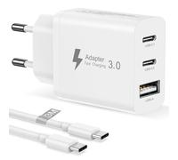 Chargeur USB C Rapide 30W avec Cable USBC 3M pour iPhone 17Air 16E/16 15 Pro Max/16 15 Plus/iPad Air Mini, 3 Port Prise Multiple Prise USBC Chargeur Type C Charge Rapide Adaptateur Secteur USB C