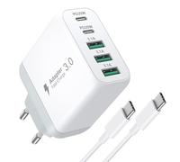 Chargeur USB C Rapide, 55w 5-Port Adaptateur USB avec câble 2M(Blanc)