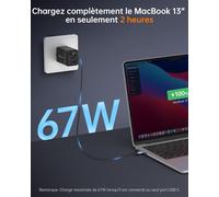 Chargeur Usb C Rapide 67w 3 Ports Avec Gan Tech, Chargeur Rapide Compatible Avec Iphone 15 Plus Pro Max 14 13 Pro 12 Galaxy S23 Ultra Plus S22 Macbook Air M1 M2 Ipad