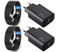 Chargeur USB C Rapide pour Samsung Galaxy S25 Ultra S24 S23 S22 S21 Plus FE 5G A56 A55 A54 A53 A35, iPhone 17 16 15 Pro Max, 25W USBC PD Adaptateur Secteur Prise + 2M Type C Cable 2Pack