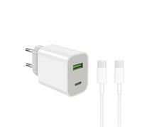 Chargeur USB C Recharge Rapide avec Câble, 20W Prise 2 Ports Alimentation Blanc Adaptateur Mural pour lPhone 17 16 15 14 13 12 11 10 G alaxy Téléphones Bloc Charge USB-C Power Delivery Charger