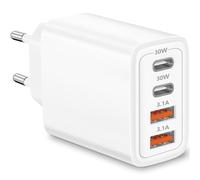 Chargeur USB C, Rombica 60W 4-Port Prise Chargeur Rapide USB C, Multiple Secteur Double PD+QC 3.1A Type C Adaptateur pour iPhone 17 17 Pro Max 16 Pro 15 14 13 12 11 XS XR, Samsung Galaxy S25 S24, iPad