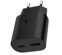 Chargeur USB C Samsung 25W,2-Port Charge Rapide Prise USB-C et USB-A pour Samsung Galaxy S25 S24 S23 S22 S21 S20 Ultra FE 5G,A56 A55 A54 A36 A35 A05s A04s,Z Flip 7/6 Super Rapide Secteur Adaptateur