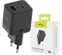 Chargeur Usb-C Usb-A Gan 20W Chargeur Rapide 2 Ports Pd Atc-01-20Wac Bloc D'Alimentation Compact Mini Adaptateur Secteur Noir