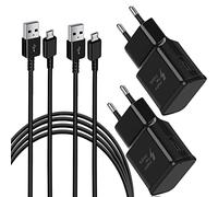 Chargeur USB Charge Rapide AFC 2A avec câble Micro USB de 1,5 m Compatible avec Samsung Galaxy S7/S7 Edge/S6/S6 Edge/S5/S4/S3/S2/A6/J7/J3/Note 5/Note 4/3/LG G4/G3, Xiaomi, Redmi etc (Pack de 2, Noir)