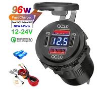 Chargeur USB étanche pour voiture et moto avec voltmètre, adaptateur de prise de courant, 96W, touriste, PD QC3.0, 12V, 24V, bateau, camion, moto 3Ports Switch