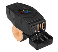 Chargeur USB IP65 pour guidon avec interrupteur marche/arrêt ABS 12 V-24 V double 18 W pour port de charge rapide, résistant à la poussière, à la pluie, noir pour moto (guidon bleu)