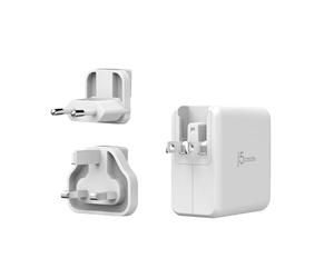 Chargeur USB j5create 70 W, Adaptateur Mural 4 Ports USB-C et USB-A, Prises Secteur internationales, Recharge Rapide pour téléphones, tablettes, Ordinateurs Portables, MacBook, Samsung (JUP4370EF)