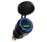 Chargeur USB Moto DIN Hella vers Type C 30W PD & QC 3.0, Adaptateur Prise USB Moto Etanche 12V/24V en Aluminium avec LED, Allume Cigare Type C Rapide Compatible avec BMW Ducati Triumph