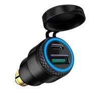 Chargeur USB Moto DIN Hella vers USB C 30W QC 3.0 5A Adaptateur Prise USB DIN Etanche Aluminium avec LED Bleue 12V 24V Allume Cigare Type C Rapide Compatible avec BMW pour Ducati pour Triumph Camper
