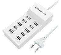 Chargeur USB Multi-Port, Prise d'alimentation USBA 10 Ports Charge Rapide USB Multi-Ports 40W Compatible avec iPhone 12/13/14/15/16/Samsung S21/S22/S23/S24/Xiaomi/Huawei/Oppo/OnePlus/autres appareils