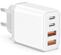Chargeur USB Multiple, 4 Ports 65W, 2 USB-C et 2 USB-A, Adaptateur Secteur Rapide, Blanc
