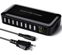 Chargeur Usb Multiple, 8-Ports Chargeur Usb Rapide, Prise Usb Secteur, Station De Charge Usb Avec Écran Led, Usb Charger Pour Iphone 15/14/13/Pro/Max, Ipad, Samsung Galaxy S23, Tablet-Noir