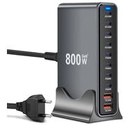 Chargeur USB multiple 800 W - 10 ports - Chargeur rapide avec 8 USB C + 2 USB A, station de charge Power pour plusieurs appareils compatible avec MacBook, iPad, iPhone série 16/15/14