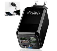 Chargeur USB Multiple Rapide 150W 6 Ports (2 USB-C PD + 4 USB-A QC 3.0) Prise USB c Adaptateur pour iPhone 17 16 15 14 13 Pro Max Compatible avec iPad Huawei Xiaomi MacBook Samsung S25 S24