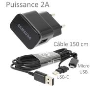 Chargeur USB Original - Samsung - A40 - 2A - Câble Long 150 cm - Noir