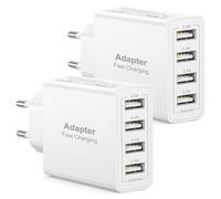 Chargeur USB Paquet de 2, Prise USB Multiple 4 Ports 25W/5A Chargeur Rapide, Prise Multiple Secteur Adaptateur Secteur pour iPhone 17 16 15 14 13 12 11 Pro Max XS XR 8, Samsung Galaxy S25 S24 S23 S22