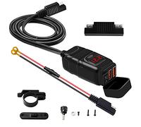 Chargeur USB pour moto Super QC3.0 double port USB avec voltmètre interrupteur marche/arrêt de remplacement pour DC12 V voiture, moto, voiture de plage guidon 7/8" (Rouge)