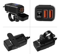 Chargeur USB pour moto Super QC3.0 double port USB avec voltmètre interrupteur marche/arrêt de remplacement pour DC12 V voiture, moto, voiture de plage guidon 7/8" (Bleue)