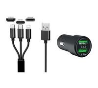 Chargeur USB pour voiture '3EN1', 12/24 V, noir