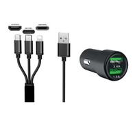 Chargeur USB pour voiture '3EN1', 12/24 V, noir