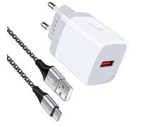 Chargeur USB rapide Quick Charge 3.0 18 W avec câble de charge USB C 1 m, prise USB pour Samsung Galaxy S22/S21/S20/S10/S9/S8/A51/A52/Z Flip 3/Z Fold 3, Huawei