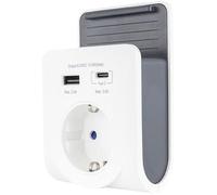 REV Chargeur USB - Adaptateur de prise avec plateau de rangement pratique pour smartphone, avec USB (type A et C) - Prise 230 V - Blanc