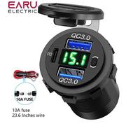 Chargeur Usb ¿Tanche Avec Voltm¿Tre Num¿Rique,Adaptateur De Prise De Courant,60w,Pd Touriste Qc 3.0,12v,24v,Voiture,Camion,Moto - Type With Green Cord #B