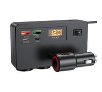 Chargeur USB Voiture Multi Port - 13 x 7 x 3 cm Adaptateur 12 V/24 V avec affichage tension, câble 75 cm, recharge compacte pour smartphone, tablette, SUV, camion, voyage, sécurité, prévention de la