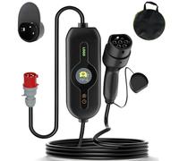 Chargeur VE Type 2 vers Prise CEE Triphasée 11KW Courant Réglable [6/8/10/13/16A] Station de Recharge Mobile avec Affichage LED, Minuterie 1-10 Heures, Support de Pistolet et Sac,15m