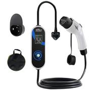 Chargeur VE Type 2 vers Prise UK 3 Broches 3KW Courant réglable [6/8/10/13A] Station de Charge Mobile/câble de Charge Murale Type 2 avec Affichage LED, Retard de minuteur 1-10 Heures, Sac,5m