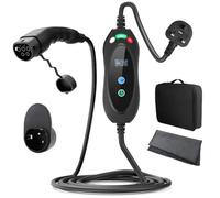 Chargeur VE Type 2 vers Prise UK 3 Broches 3KW Courant réglable [6/8/10/13A] Station de Recharge Mobile/câble de Recharge Murale Type 2 avec Affichage LED, Retard de minuteur 1-10 Heures, Sac,10m