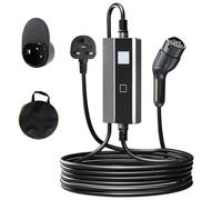 Chargeur VE Type 2 vers Prise UK 3 Broches 3KW Courant réglable [6/8/10/13A] Station de Recharge Mobile avec écran d'affichage, Retard de minuterie 1-10 Heures, Sac pour VE & PHEV,5m