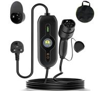 Chargeur VE Type 2 vers Prise UK 3 Broches 3KW Courant réglable [6/8/10/13A] Station de Recharge Mobile/câble de Recharge Murale Type 2 avec Affichage LED, Retard de minuteur 1-10 Heures, Sac,15m