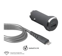 Chargeur voiture 2.4A IC Smart + Câble renforcé USB A/Lightning Garanti à vie Gris Force Power