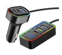 Chargeur Voiture 22.5W 3 USB-C + 3 USB Câble d'Extension 1.5m Noir