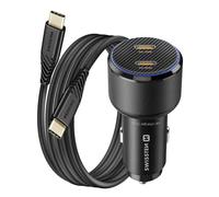Swissten Chargeur de voiture 2x USB-C Power Delivery 20W et 30W avec câble USB-C Noir