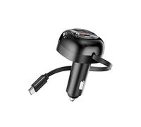 Chargeur Voiture 3-en-1 75W USB-C / USB-A / Câble Rétractable Intégré 75cm, Noir