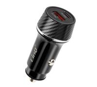 Chargeur Voiture 38W USB-C + USB Charge Rapide Design Carbone Noir