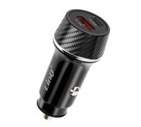 Chargeur Voiture 38W USB-C + USB Charge Rapide Design Carbone Noir