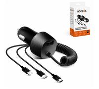 Chargeur Voiture 4 en 1 USB acce2s® pour Doro Leva X10 L30 L20 E22 E30 E10 E20 L10 Câble Intégré Voyage