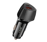 Chargeur Voiture 48W USB-C + USB Charge Rapide Design Carbone Noir