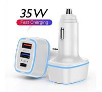 Chargeur voiture allume cigare double ports 2 USB2 et 1 USB-C 35W Blanc pour Samsung Galaxy A22/A23/A24/A25/A26-kivoo