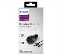 Chargeur voiture - Apple - Ultra-rapide - 2 prises USB - Câble Lightning inclus - Noir