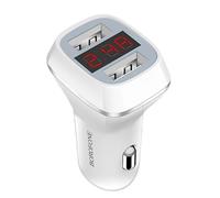 Chargeur Voiture avec 2 ports USB-A et Ecran LCD Charge Rapide Blanc