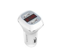 Chargeur Voiture avec 2 ports USB-A et Ecran LCD Charge Rapide Blanc