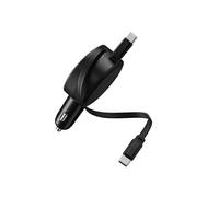 Accezz Chargeur voiture avec câbles rétractables - USB-C / USB-C - 60W - Noir