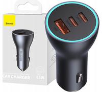 Chargeur voiture Baseus Golden Contactor Pro, 2X Usb-C, 1X Usb, 65W (Gris)