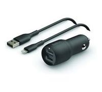 Belkin Chargeur allume-cigare CCD001bt1MBK – 2 ports USB avec câble Lightning